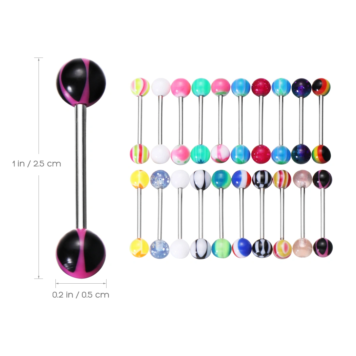 WINOMO 20pcs Colorful Human Body Piercing Jewelry Stainless Steel Women Tongue Ring Bar Stud (Random Color)