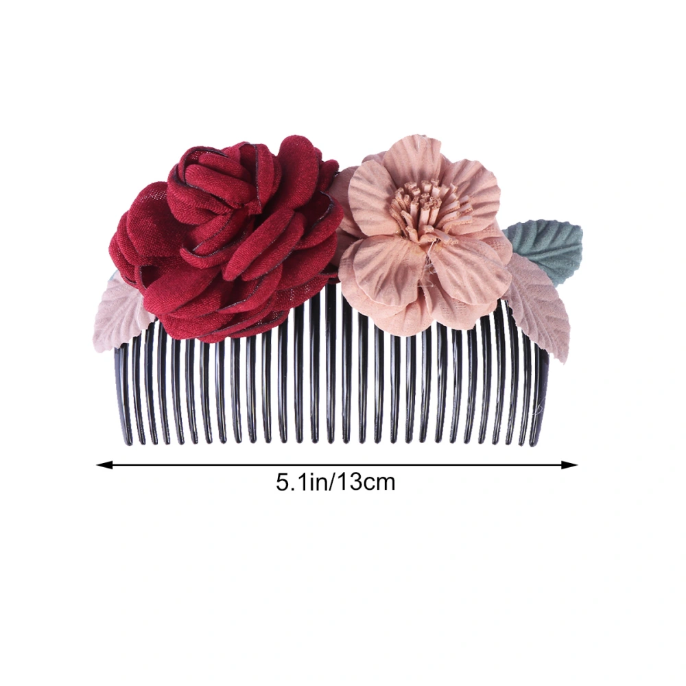 Flowers Hair Combs Exquisite Hair Jewelry Inserted Comb Hair Accessories for Women Girls (Light Pink Flower + Red Flower)