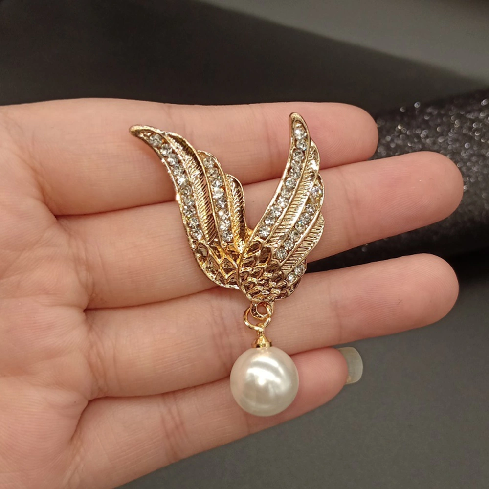 Angel Wings Brooch Shiny Rhinestone Brooch Breastpin Pearl Jewelry Accessories Gift for Women Girls