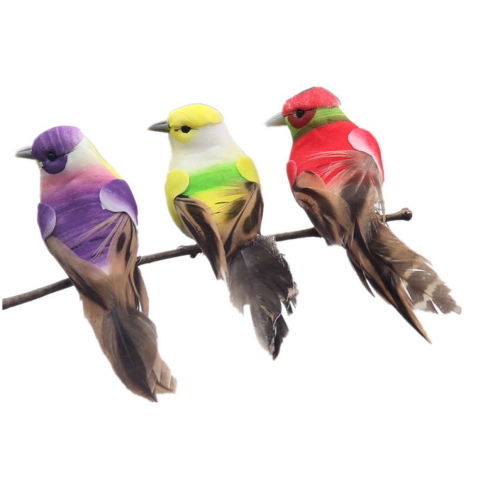 3pcs Artificial Feathered Birds Lifelike Colorful Bird Desktop Ornaments Decorations Photo Props for Landscape Home Garden (Random Color)