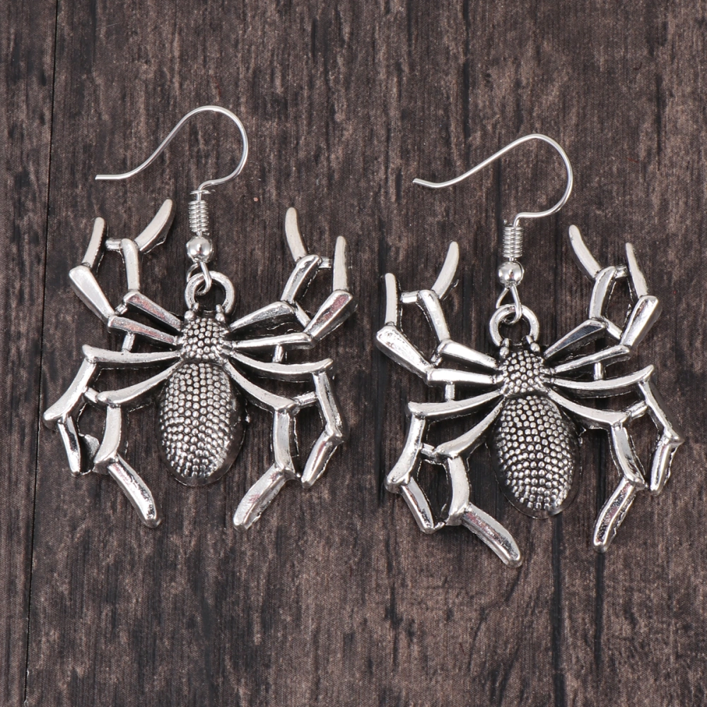 A Pair of Antique Halloween Earrings Scary Spider Ear Hook Dangle Earrings Spooky Funny Ear Studs for Halloween Banquet (Silver)