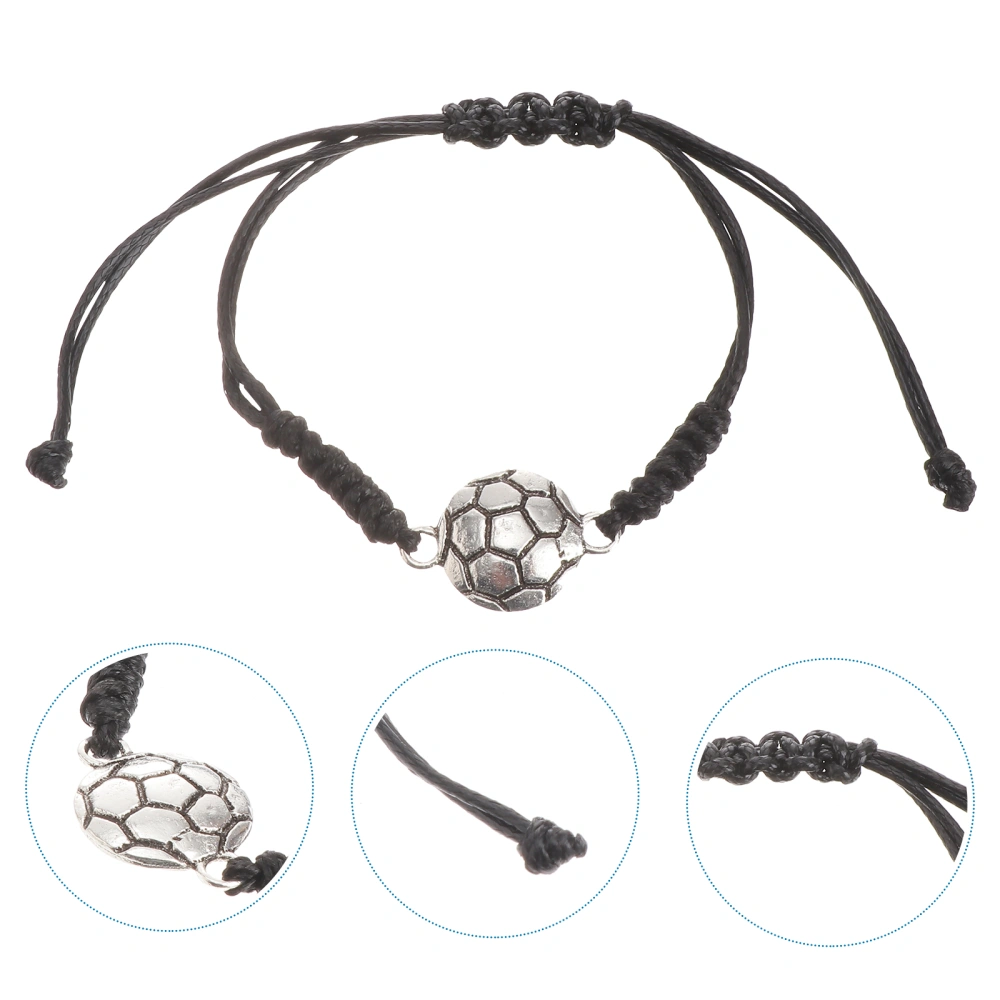 3Pcs Soccer Bead Charm Bracelet Adjustable Woven Rope Bracelet for Women Men