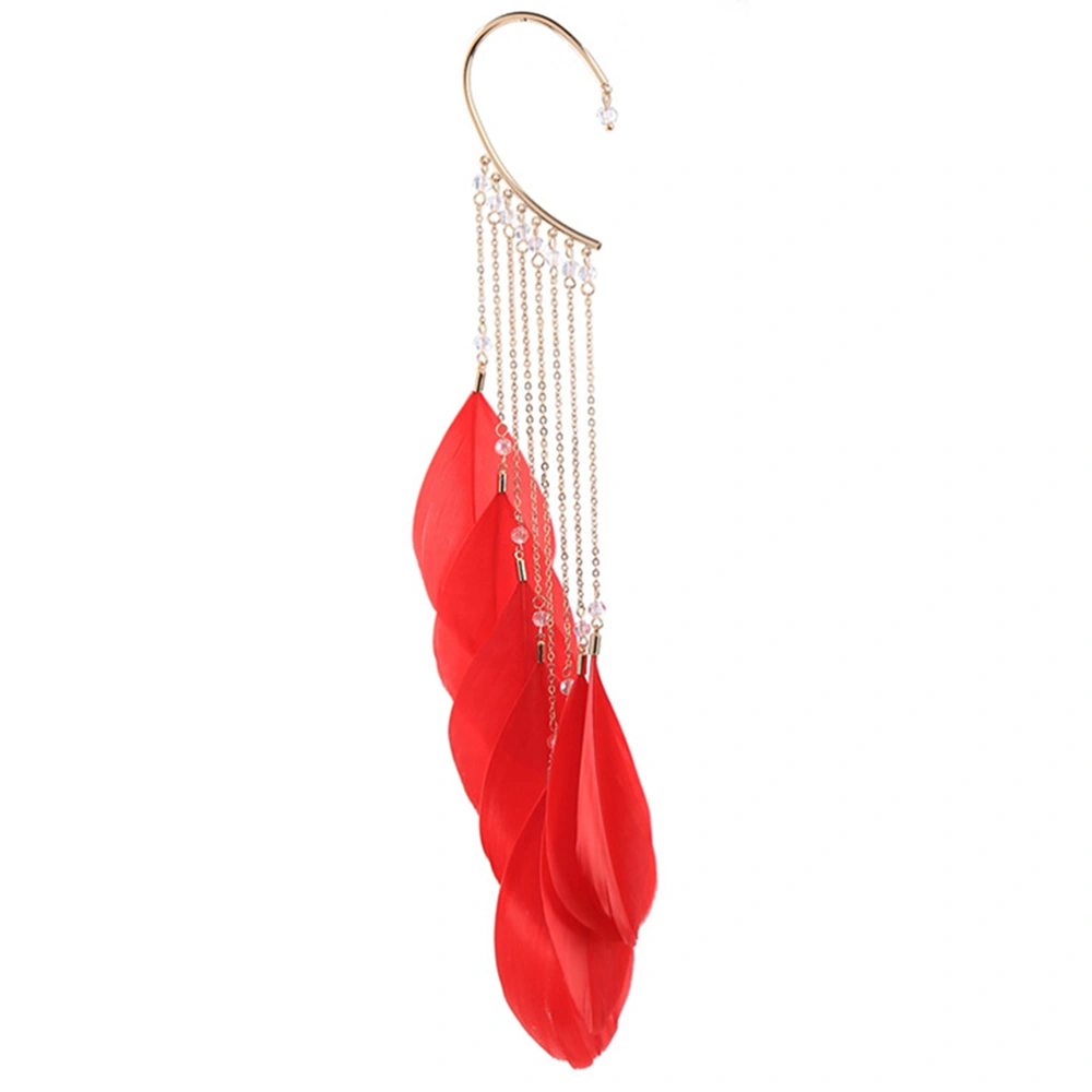 1PCS Women Earring Elegant Fairy Bohemian Long Style Ear Ring for Jewelry Tassel Feather Earring Ear Hook (Red)