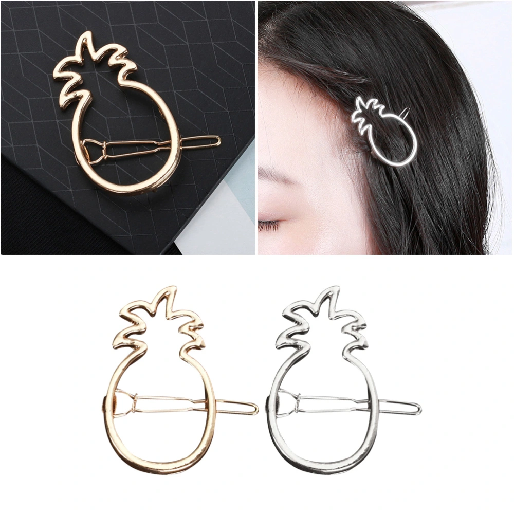 2pcs Pineapple Hairpin Creative Beautiful Hollow Out Decor Hairpin for Woman Lady Girl (Golden, Silver)