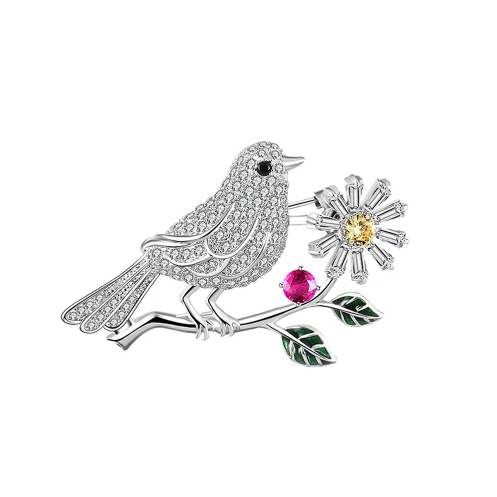 Fashion Brooch Cartoon Magpie on the Branch Love Bird Female Accessories Brooch Shirt Collar Pin Jewelry(Silver)