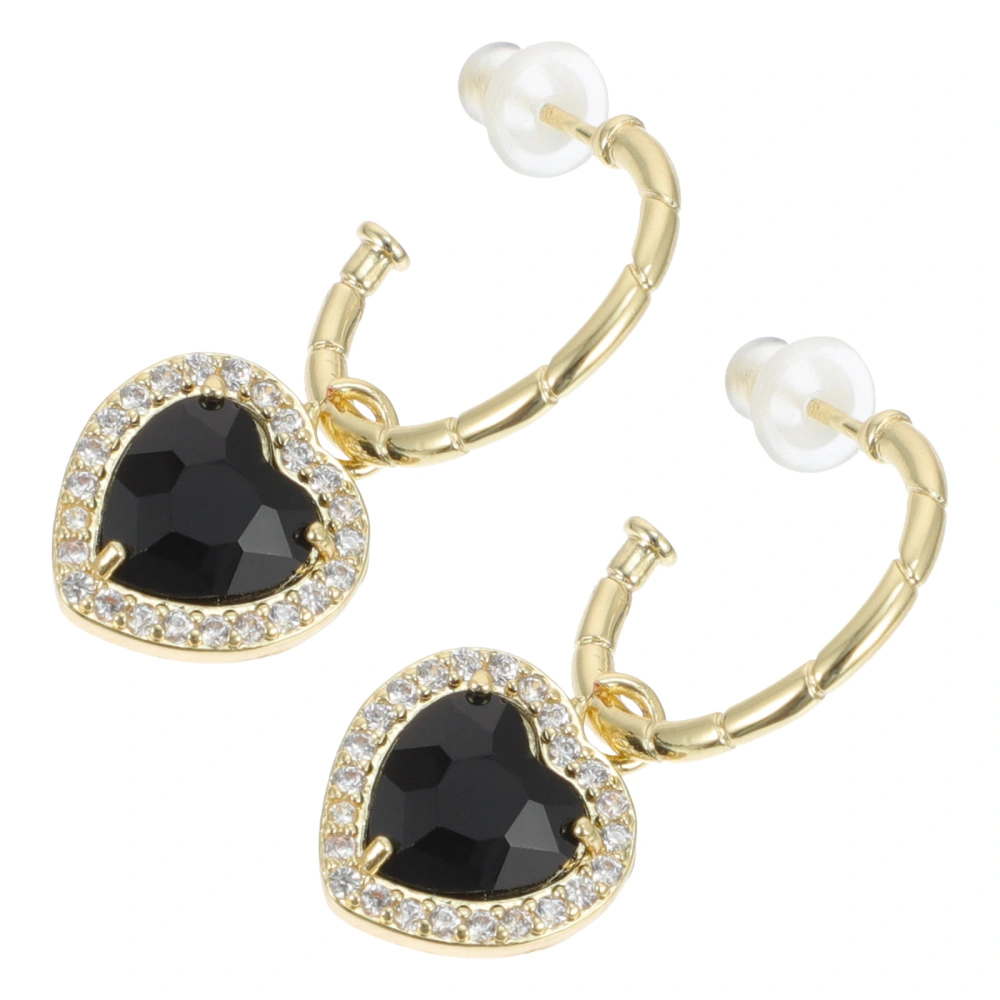 1 Pair Woman Heart Shaped Earring Exquisite Ear Stud Girl Simple Ear Dangle Vintage Zircon Ear Drop