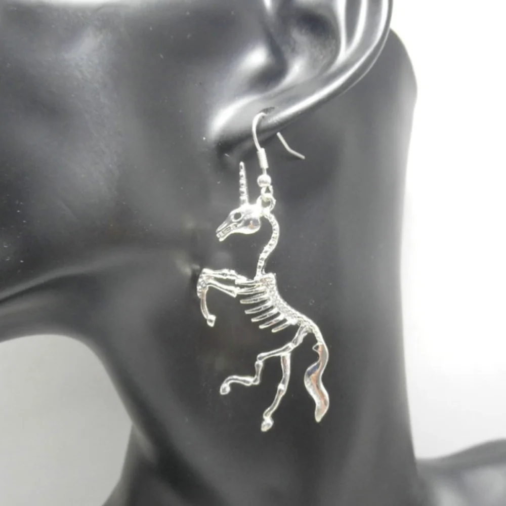 1 Pair Exaggerated Unicorn Skeleton Earrings Alloy Ear Drop Cartoon Shape Earrings Halloween Jewelry