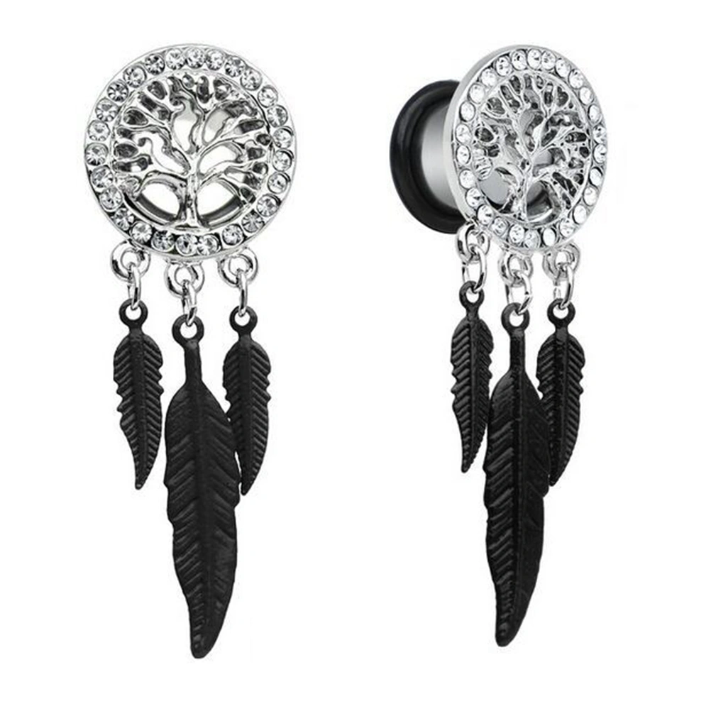 2pcs Tree Pattern Auricle Puncture Ear Expansions Alloy Ear Tunnel Plugs Ear Gauges Expanders Body Piercing Jewelry (10mm)