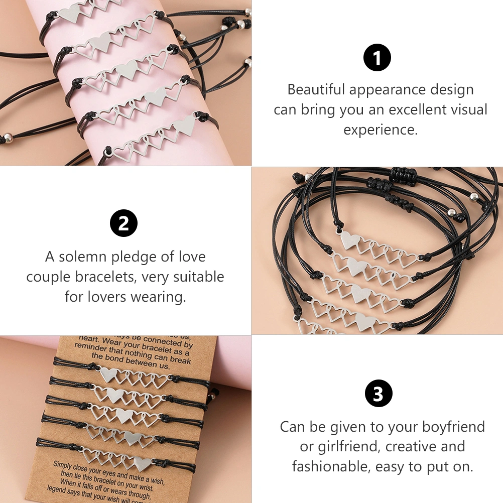 5pcs Hollow Heart Shaped Bracelet Friendship Bracelet Jewelry for Women
