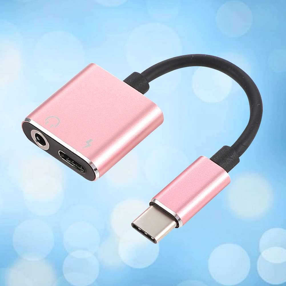 USB Type C to 3.5mm Audio Adapter Cable 2 In 1 Type-C to 3.5mm Jack Stereo Headphone Mic Adapter Aux Converter Charging Adapter for Pixel 2/2 XL/ Huawei/ HTC U11/ Pro and More (Rose Gold)