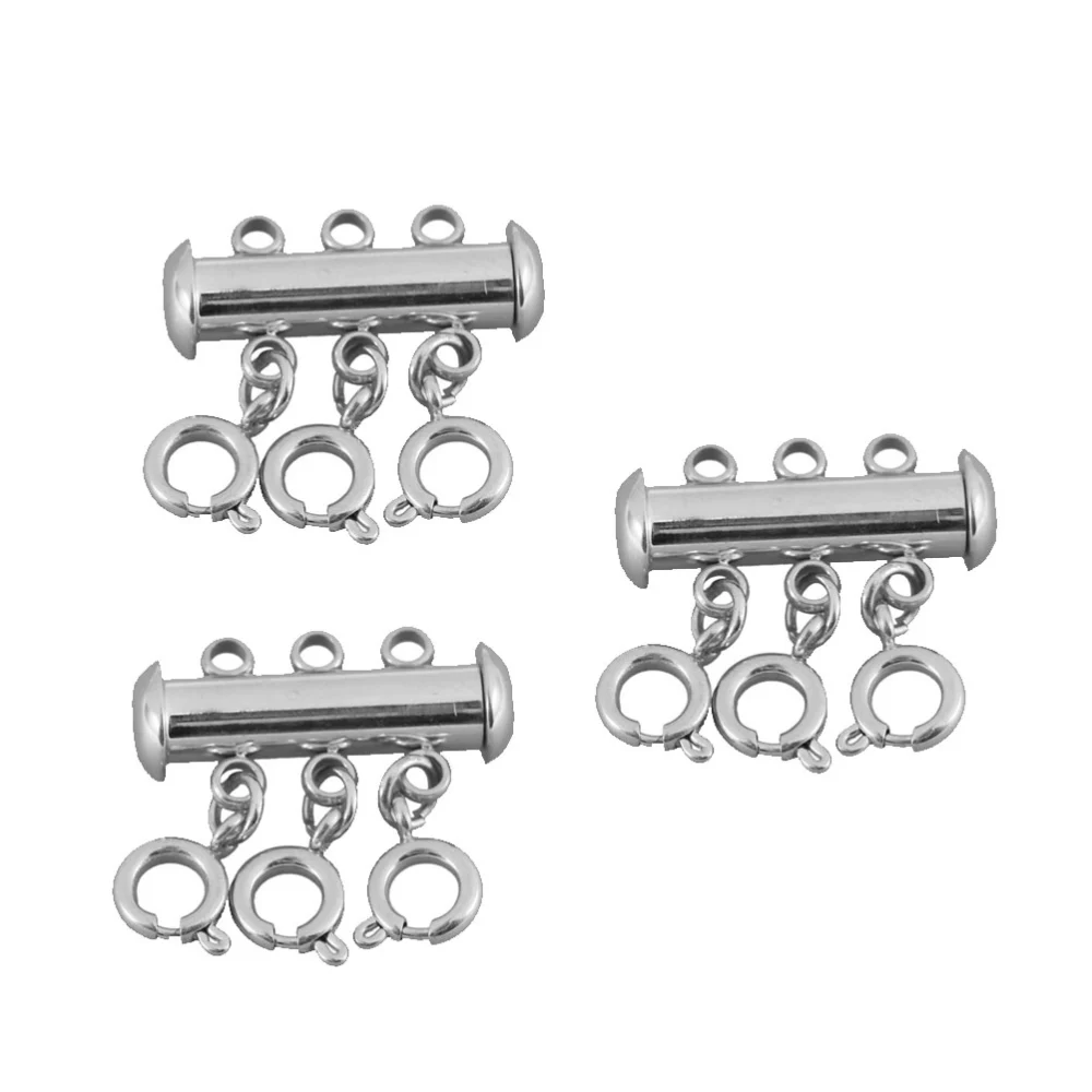 3 Pcs Three Holes Jewelry Copper Clasps Double Row Clasp for Necklace Bracelet Chain DIY Bracket Jewellery Making (Silver)