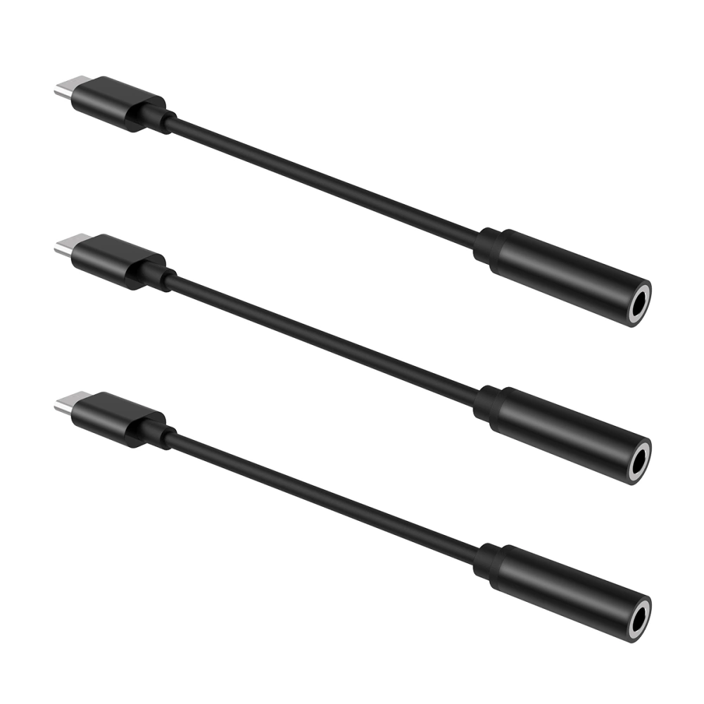 UKCOCO 3PCS Type C USB C to 3.5mm Headphone Audio Earphone Cable Converter Compatible with Multiple Mobile Phones Computers  (Black)