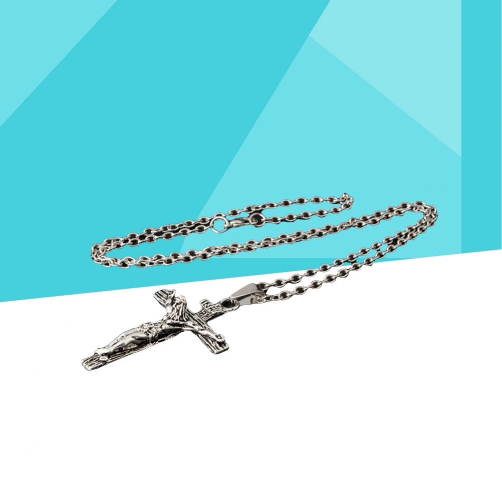 Men's Cross Pendant Necklace Catholic Jesus Christ on INRI Cross Crucifix Pendant Necklace (Silver)