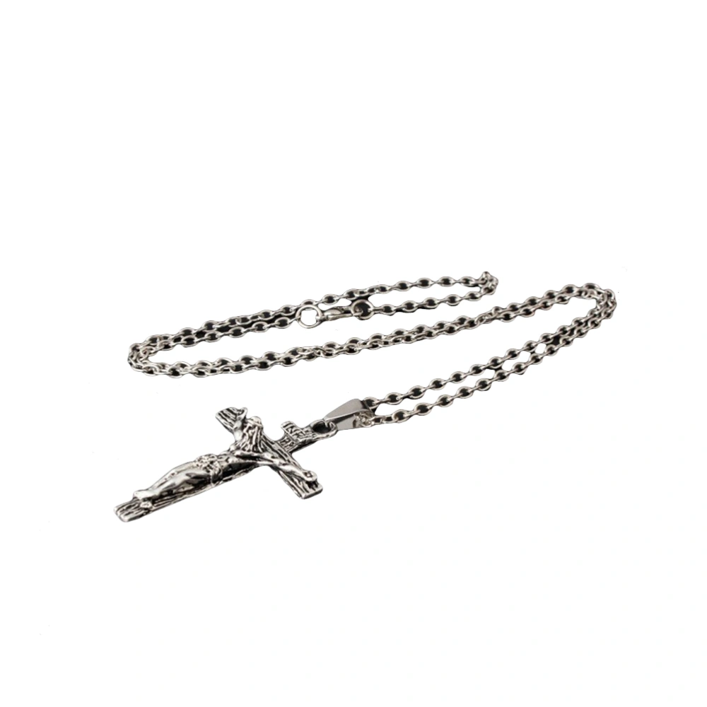 Men's Cross Pendant Necklace Catholic Jesus Christ on INRI Cross Crucifix Pendant Necklace (Silver)