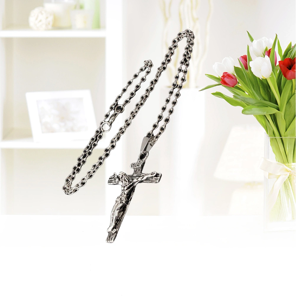 Men's Cross Pendant Necklace Catholic Jesus Christ on INRI Cross Crucifix Pendant Necklace (Silver)
