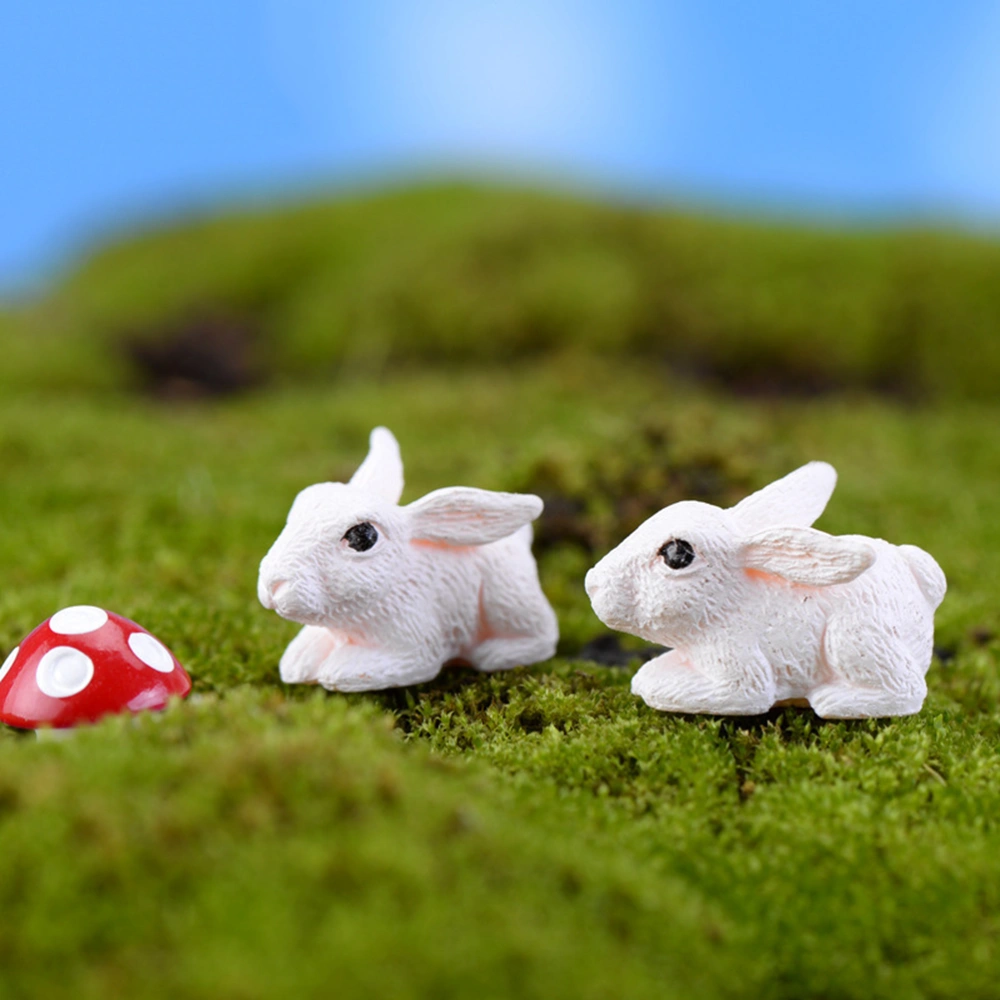 2pcs Mini Micro Landscape Rabbits Garden Decoration PVC Figurine Craft Plant Pot Fairy Garden Landscape Decoration Ornament (White)