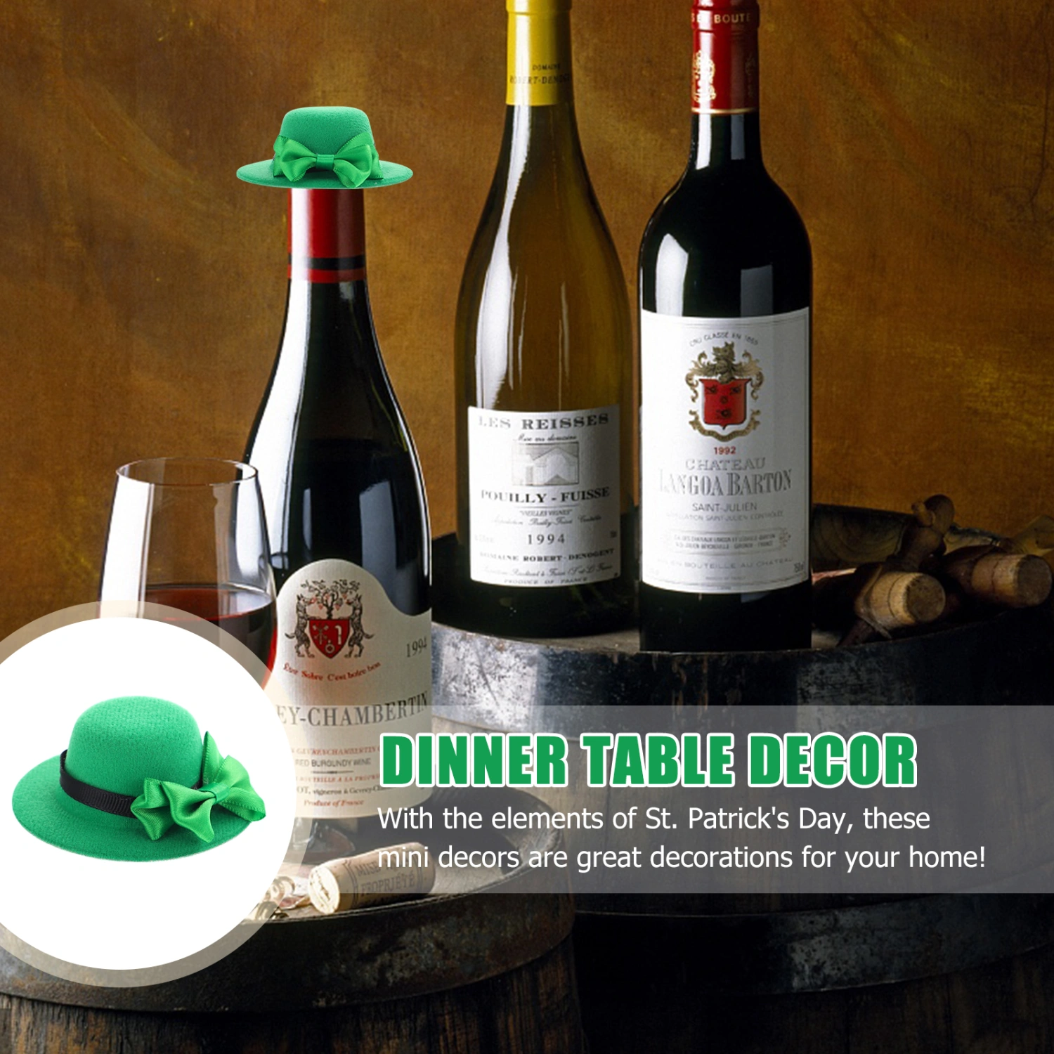 2pcs Mini St. Patrick's Day Hat Wine Bottle Decorations St. Patrick's Day