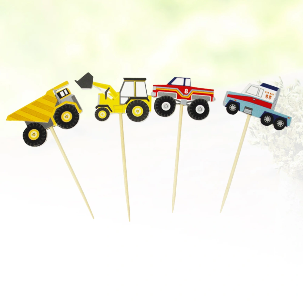 24pcs Tractors Forklift Cake Insert Cake Topper Cupcake Picks for Cake Decoration Supplies