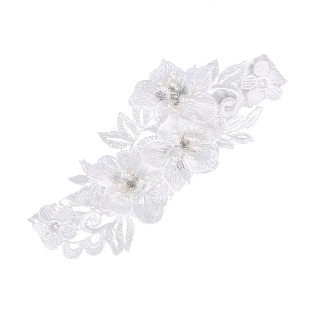 Western Wedding Bride Garter Belt Lace Rhinestone Pearl Flower Bridal Foot Decor Floral Ornaments (White)