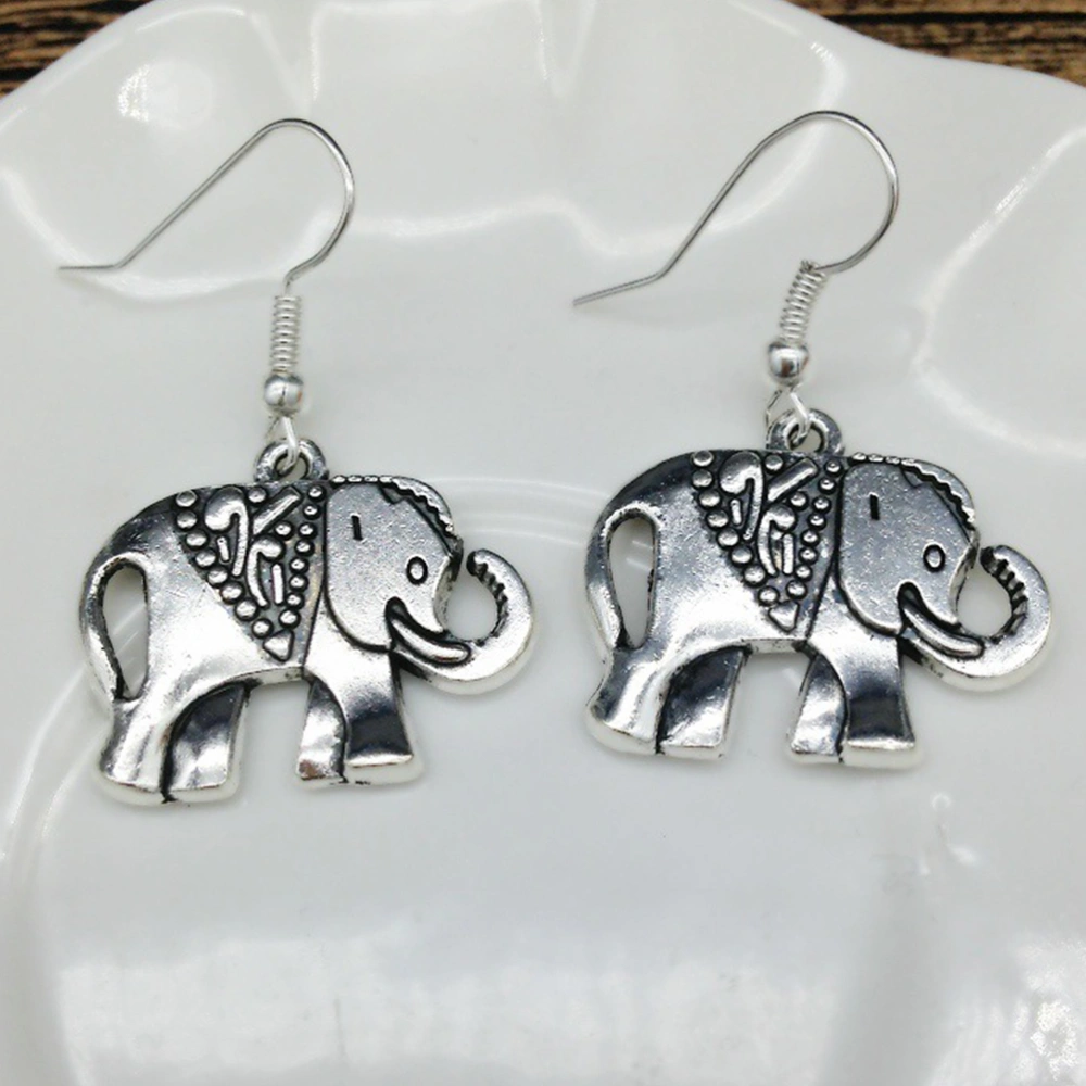 2 Pairs of Vintage Tibetan Silver Earrings Creative Elephant Shaped Eardrops Retro Ear Jewelry for Women Ladies