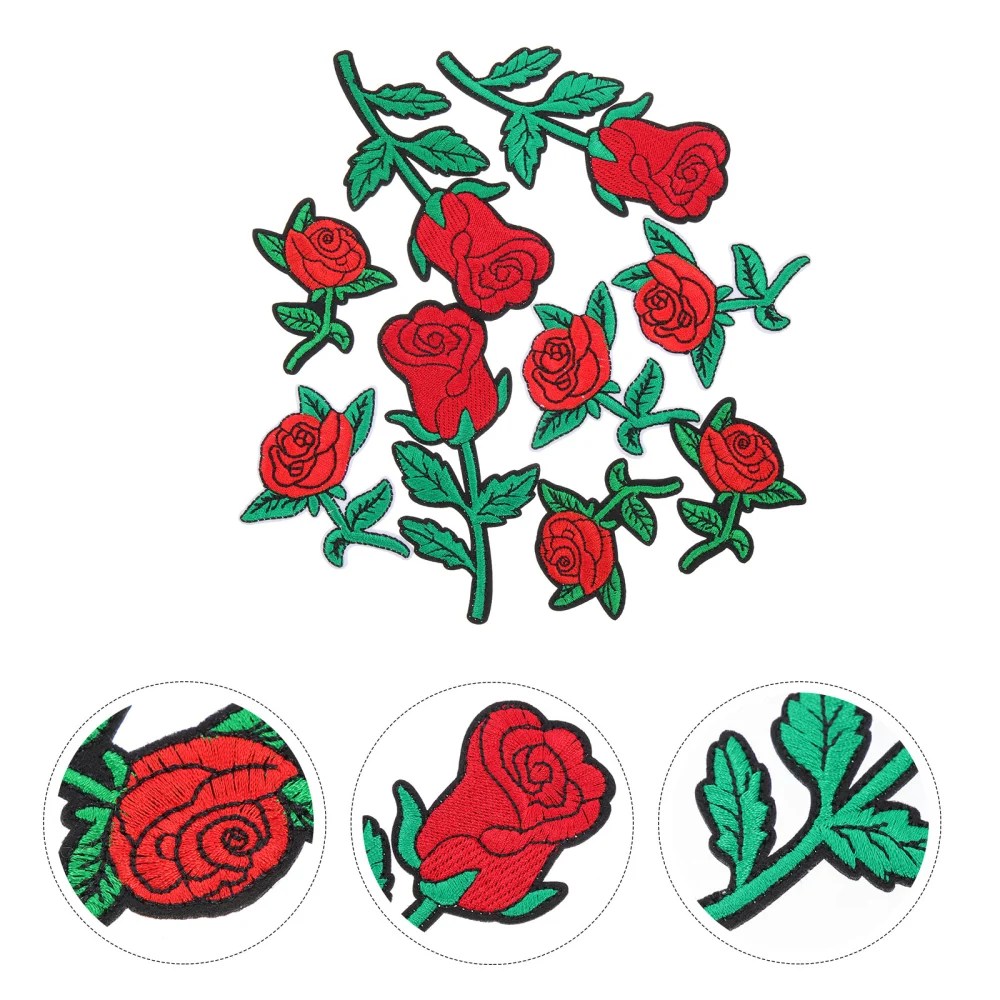 9pcs Fashion Sew on Rose Flower Patch Badge Floral Applique Decorative Patches