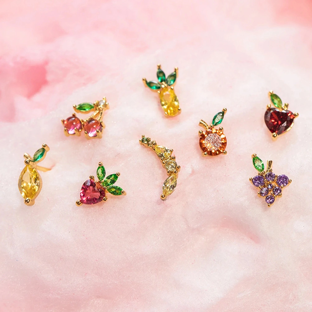 5Pairs Fruit Themed Ear Studs Fashion Versatile Earrings Women Jewelries