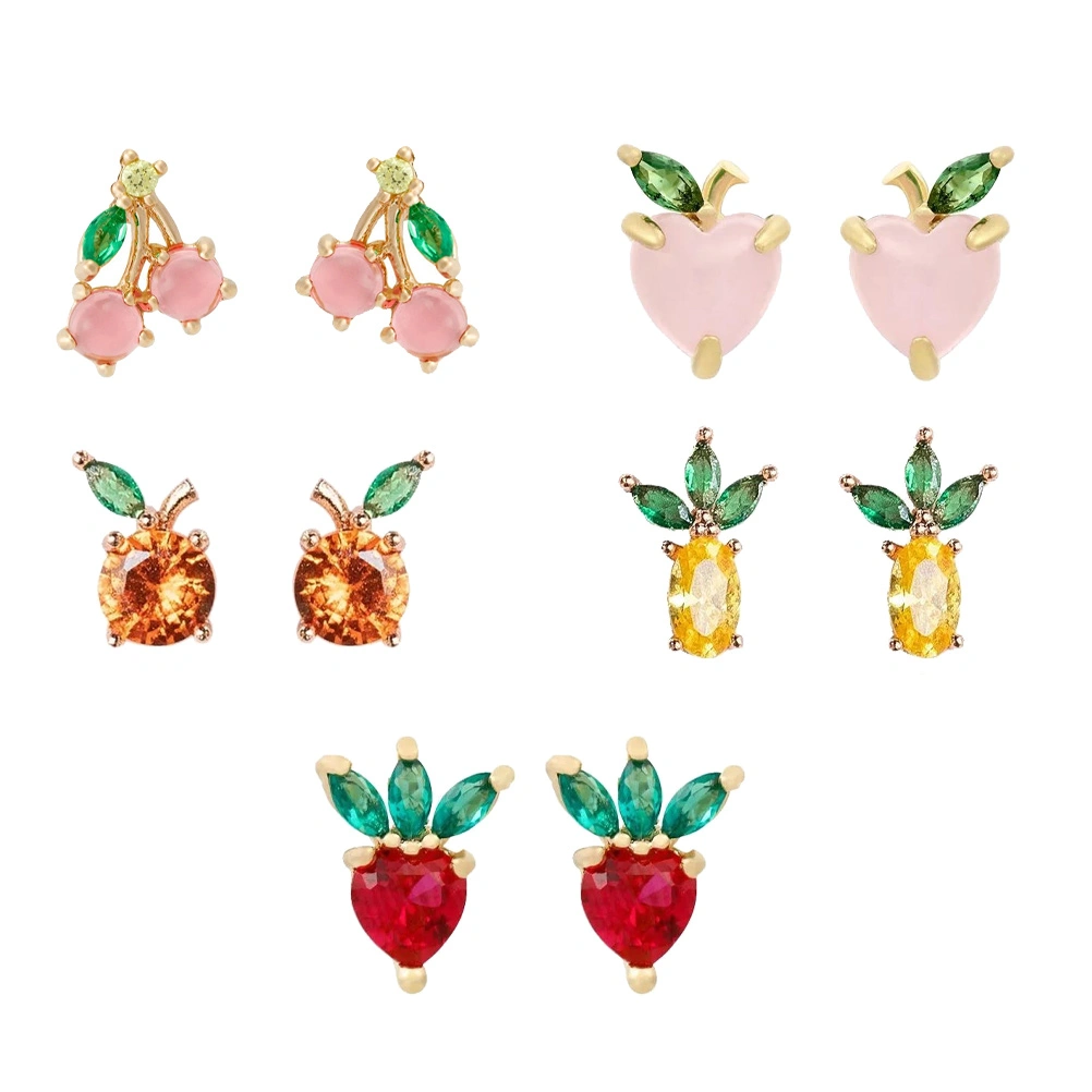 5Pairs Fruit Themed Ear Studs Fashion Versatile Earrings Women Jewelries