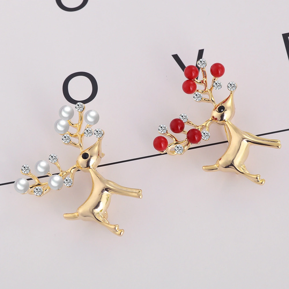 Christmas Creative Brooch Alloy Sika Deer Imitation Pearl Rhinestone Brooch Breastpin Fashion Badge