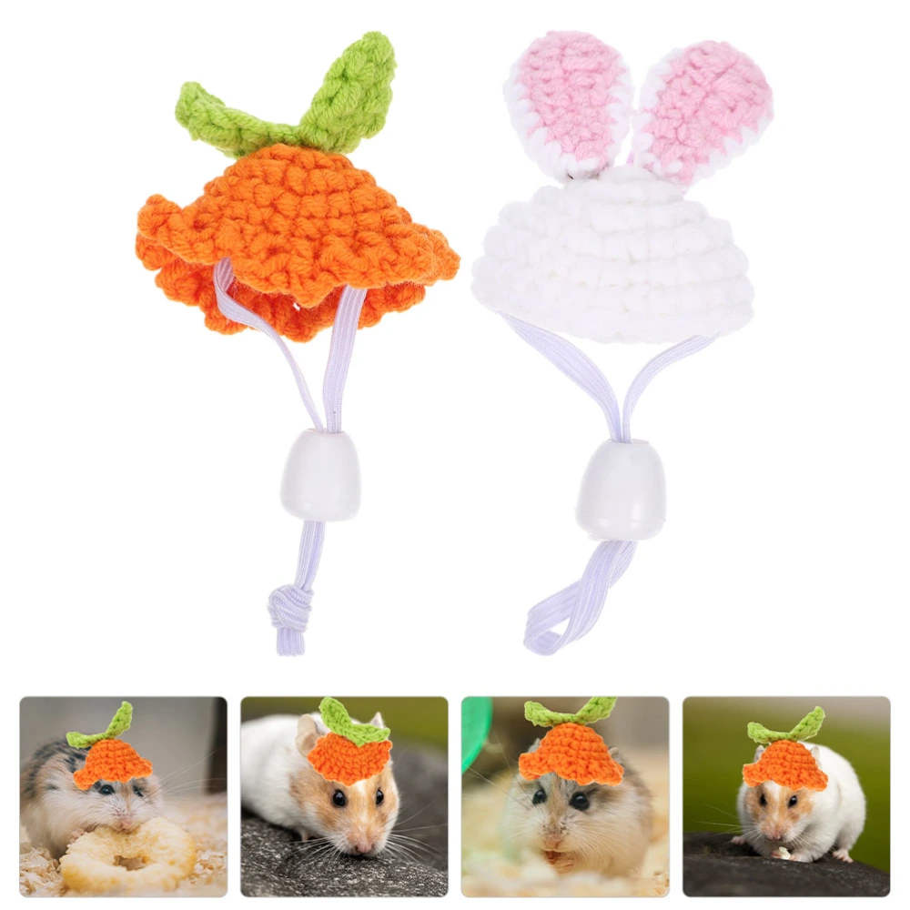 2pcs Knitted Hamster Hats Miniature Snake Hats Adorable Small Pet Caps Chinchilla Headgear