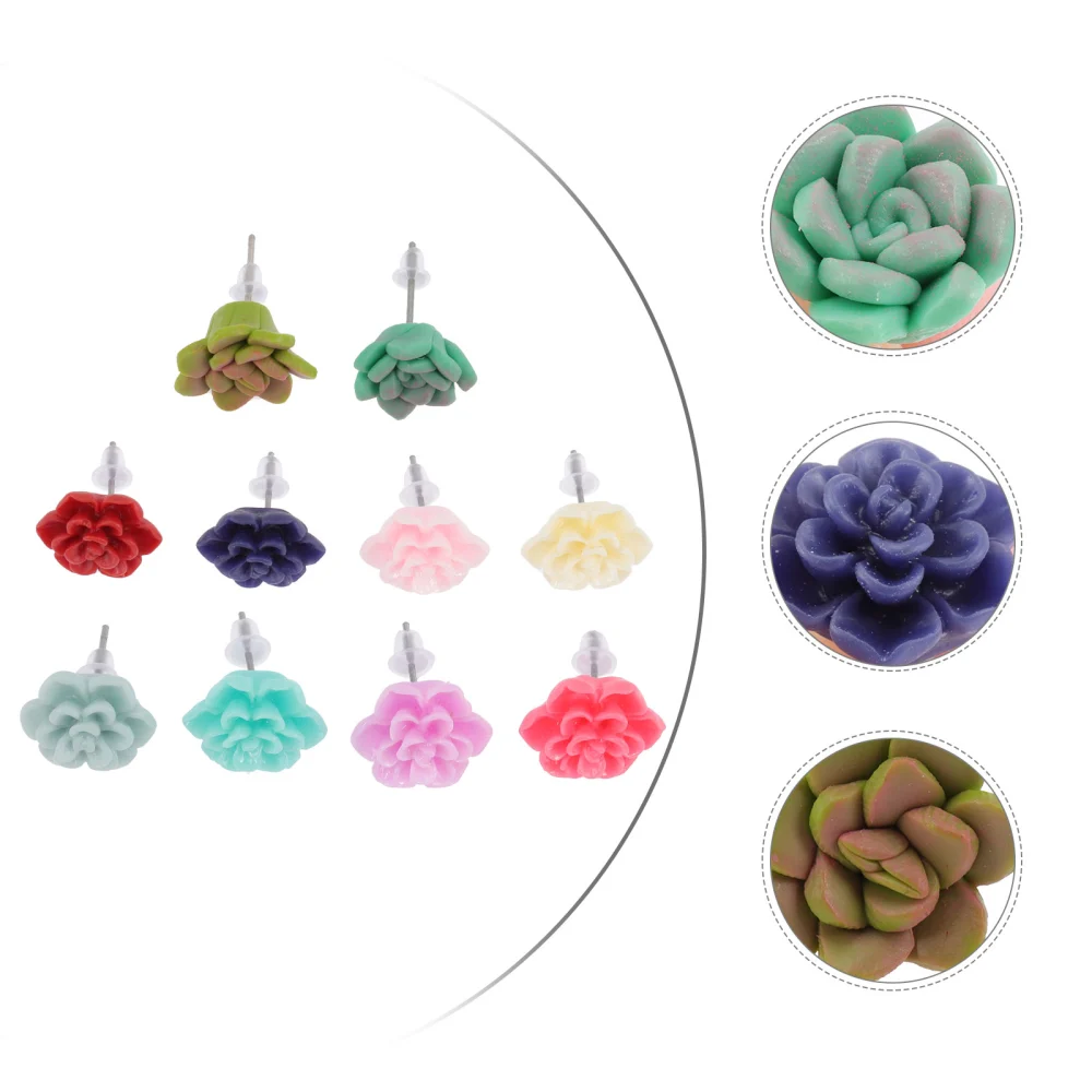 10pcs Decor Succulent Earrings Plant Earrings Succulent Plant Ear Stud for Girl