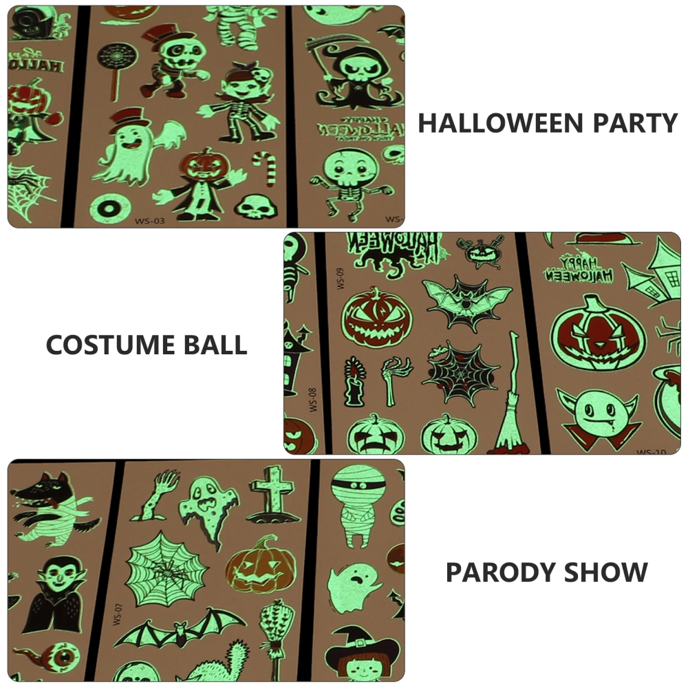 10Pcs Halloween Noctilucent Stickers Horrible Stickers (Assorted Color)