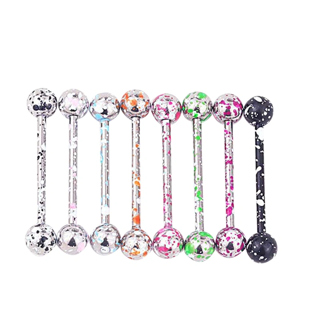 8pcs Human Body Piercing Jewelry Rings Tongue Rings Double-headed Ball Paint Stainless Steel Barbell Rings Body Piercing Jewelry (8pcs Painted Tongue Rings)