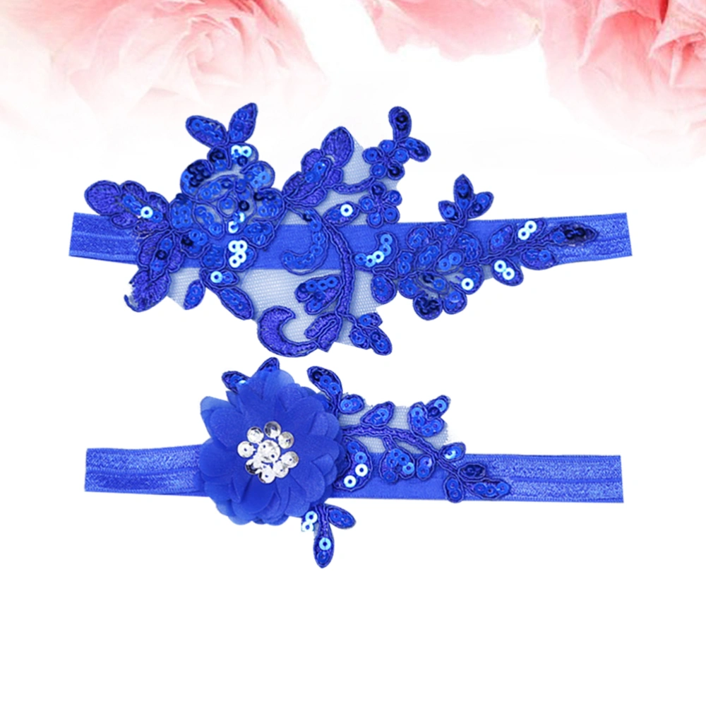 1 Pair Blue Bridal Lace Foot Decor Wedding Bride Garter Thigh Ring Sexy Floral Leg Band Sequin Ornaments Accessary