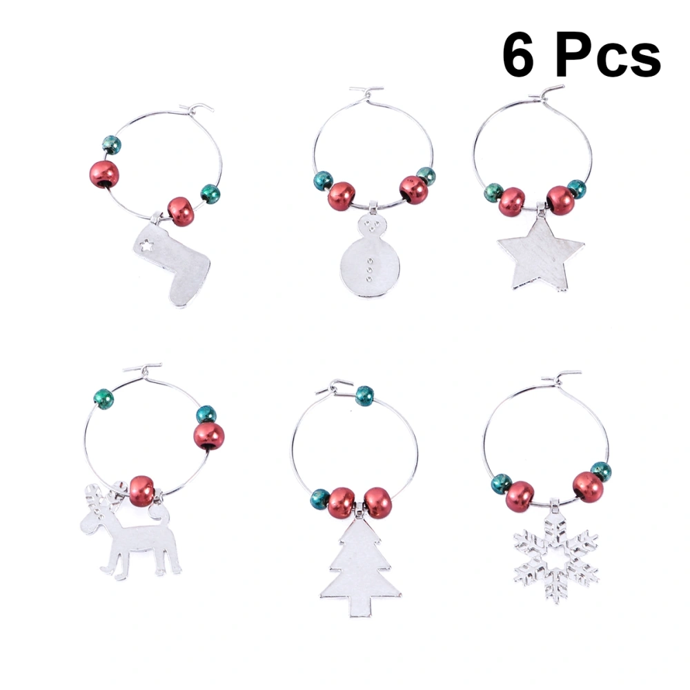 6pcs Wine Glass Charms Rings Christmas Themed Glass Drink Markers Tags Wire Hoops Party Favors Supplies (Style 1)