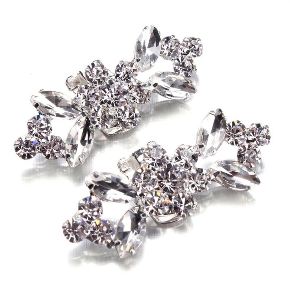 1 Pair Fashion Crystal Shoe Buckle Silver Alloy Shoe Clip DIY Shoe Decoration for Wedding Bride Women (Style 1)