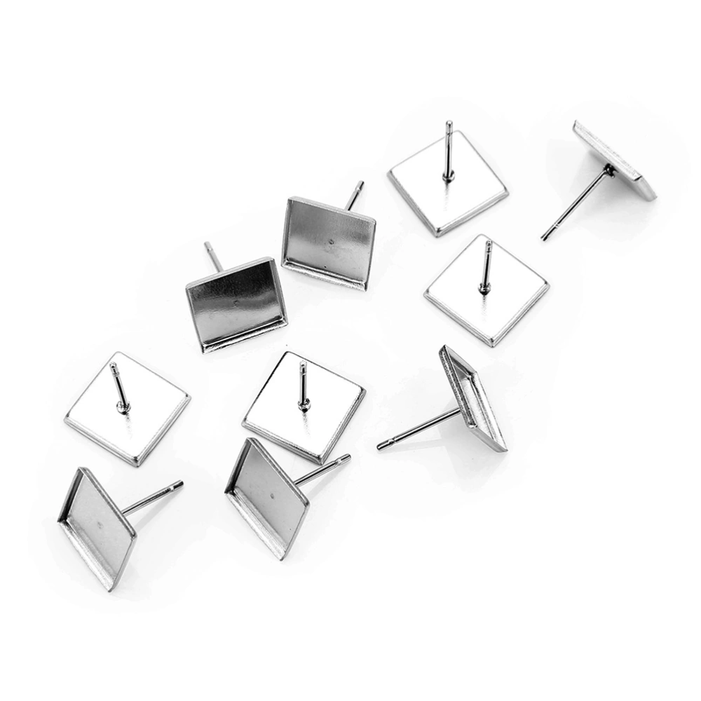 50PCS DIY Earrings Accessories Stainless Steel Earrings Tray Sturdy Square Earpins Tray Anti-rust Square Ear-needle Tray Metal Ear Jewelry Base for Home Studio Steel Color