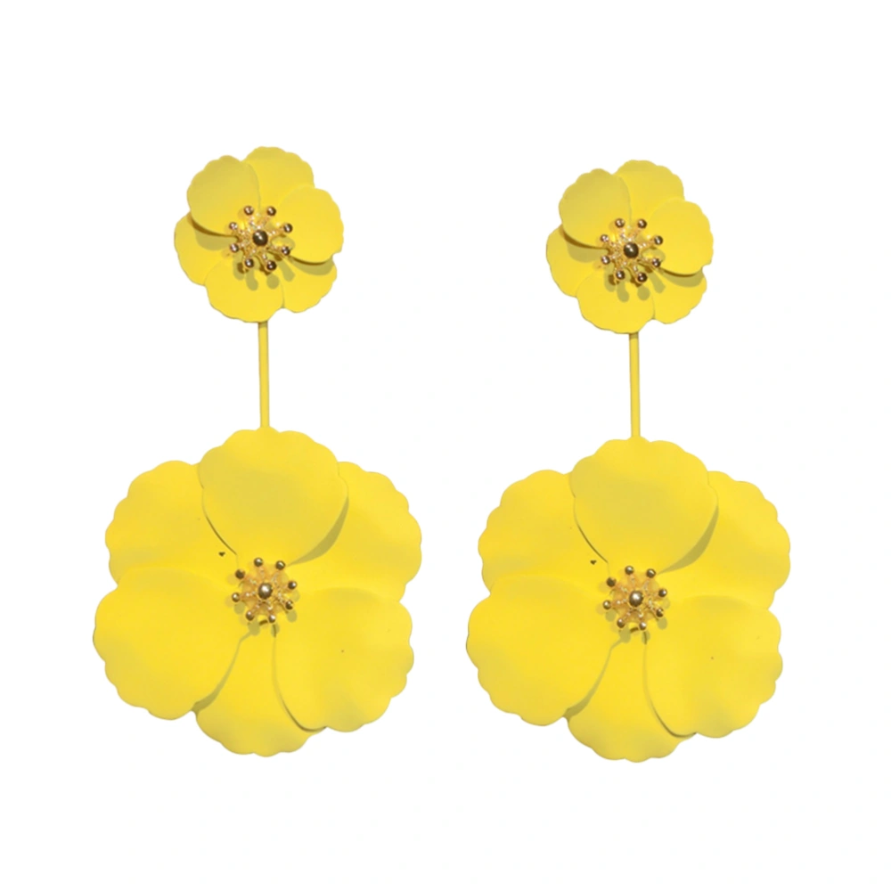 Women Multiple Petal Ear Stud Decorarive Flower Dangle Earrings Ear Jewelry Accessories for Girls Dating (Yellow)