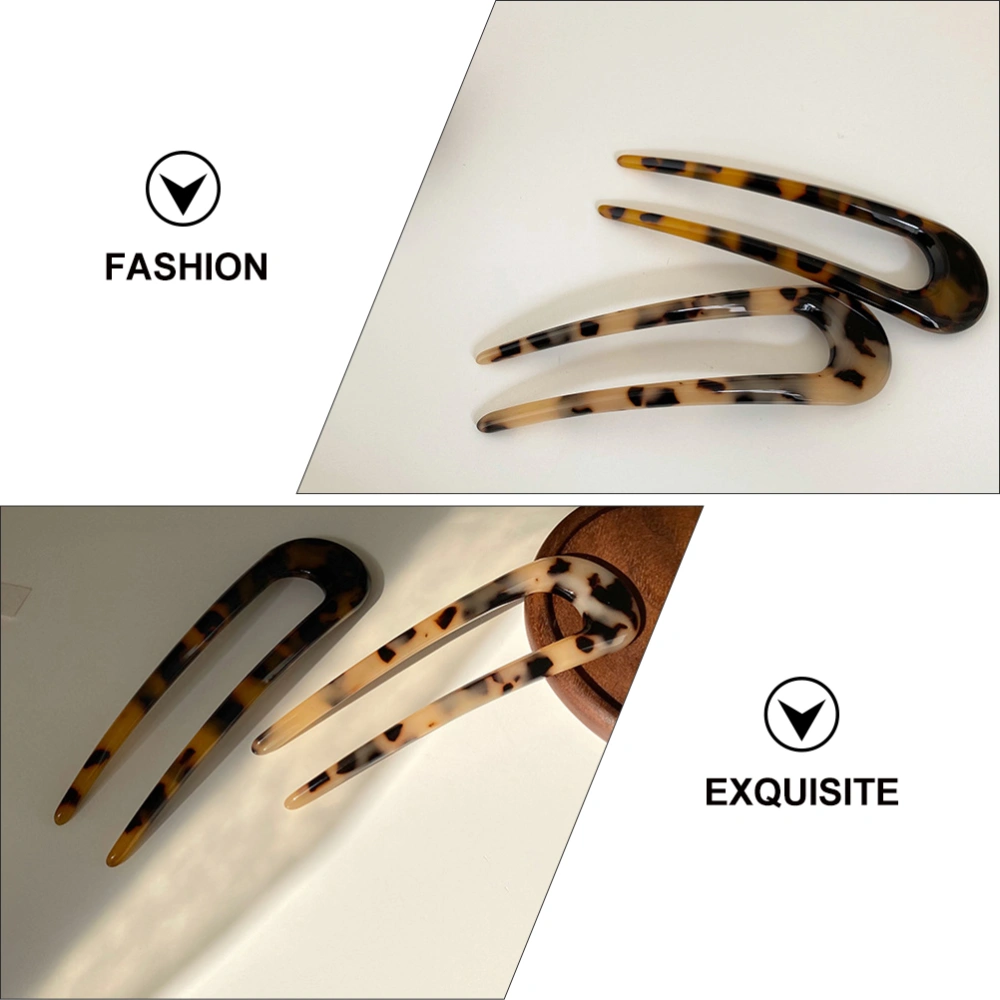 2pcs Leopard Pattern Hair Forks U-shaped Hair Clips Lady Headdress (Mixed Color)