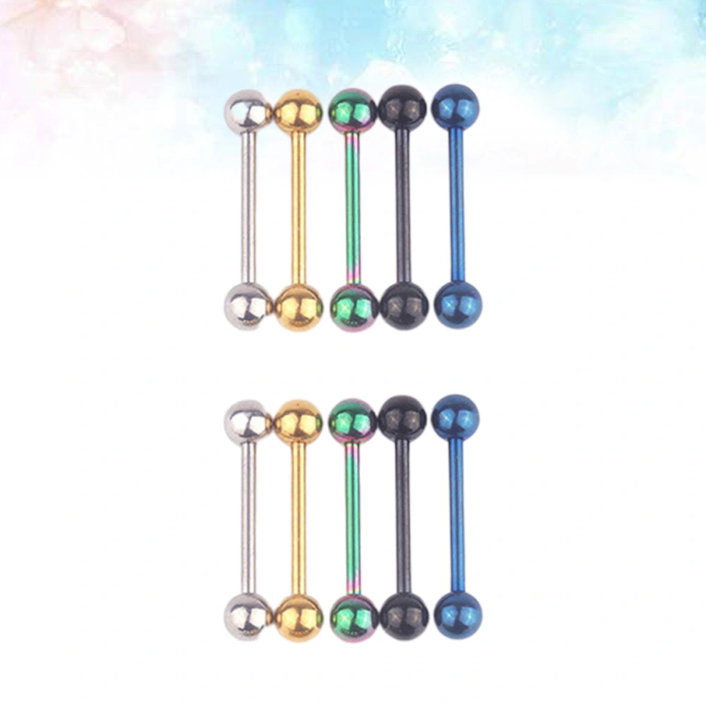 10pcs Stainless Steel Tongue Rings Straight Barbells Piercing Tongue Bars Jewelry Accessories