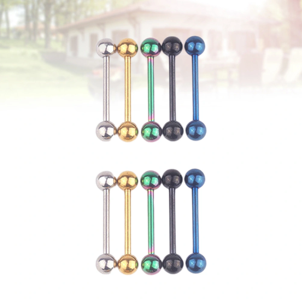10pcs Stainless Steel Tongue Rings Straight Barbells Piercing Tongue Bars Jewelry Accessories