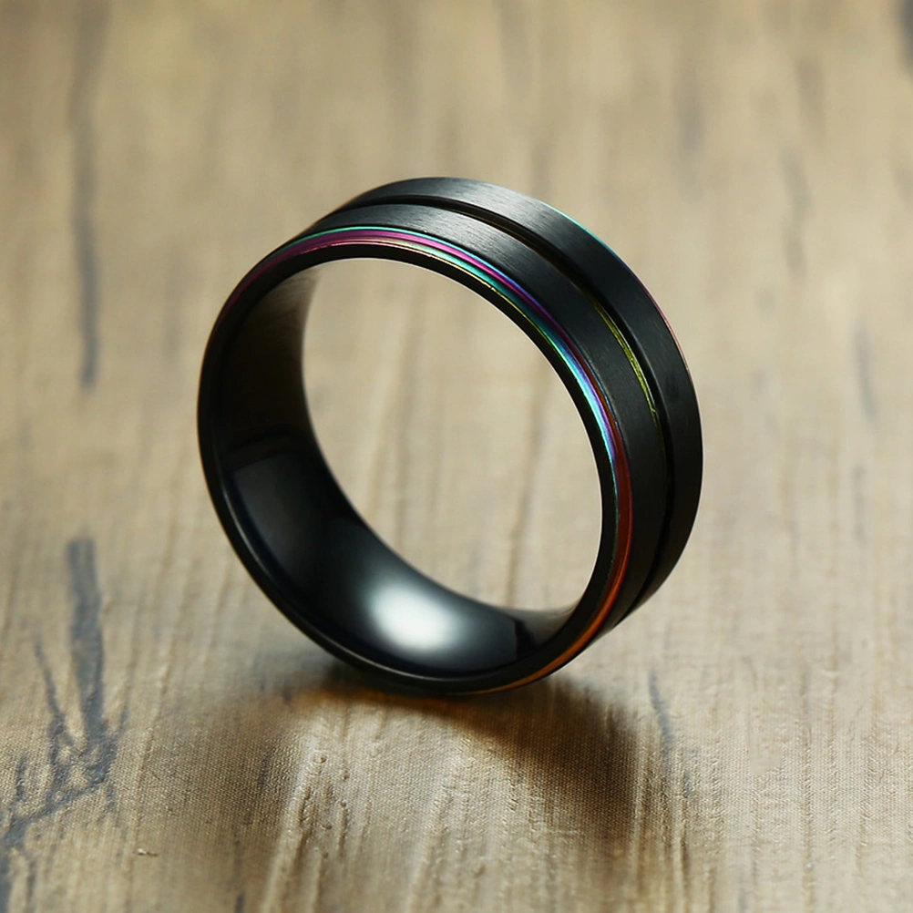 1pc Titanium Steel Rings Rainbow Ring Double Plated Grooved Hnad Jewelry Hand Accessories for Man Male Number 10