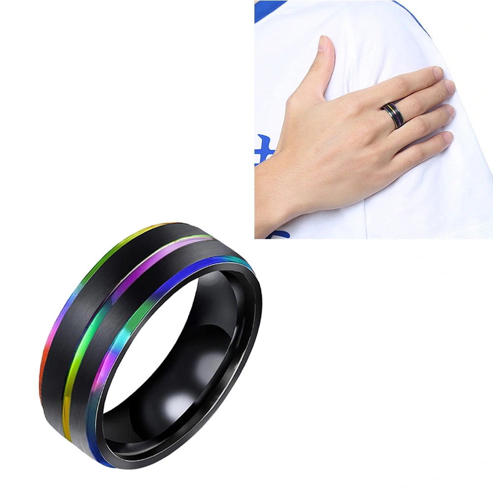 1pc Titanium Steel Rings Rainbow Ring Double Plated Grooved Hnad Jewelry Hand Accessories for Man Male Number 10