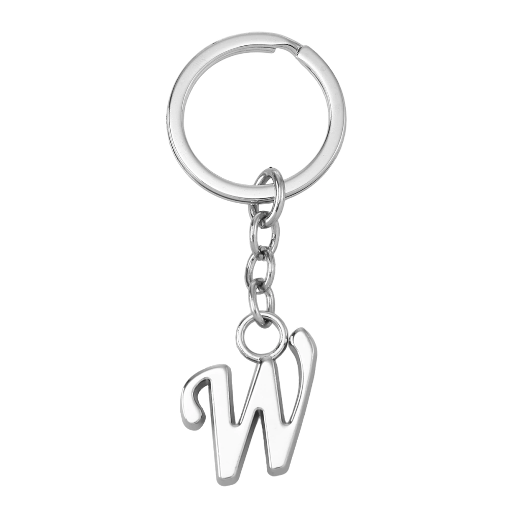 Simple Stylish Letter W Key Chain Metal Key Ring Alphabet Keychain Bag Pendant Charm Birthday Gift (Silver)