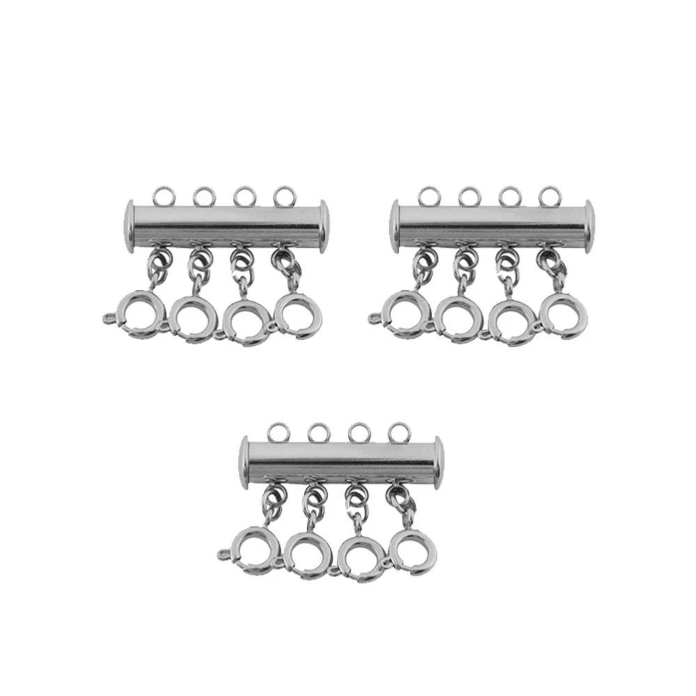 3 Pcs Jewelry Copper Clasps Double Row Four Holes Clasp for Necklace Bracelet Chain DIY Bracket Jewellery Making (Silver)