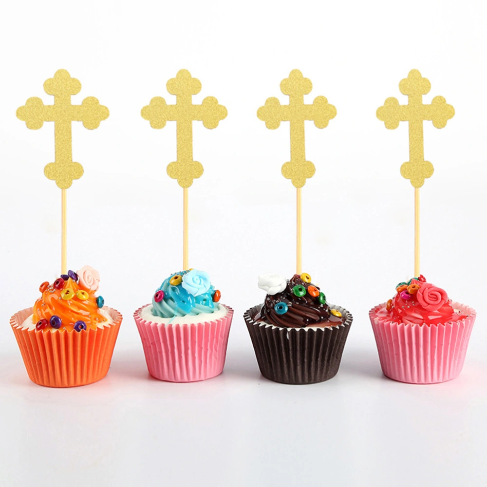 24pcs Cross Shaped Cake Toppers Glitter Paper Cake Picks Cupcake Decor Party Supplies for Birthday Party Festival