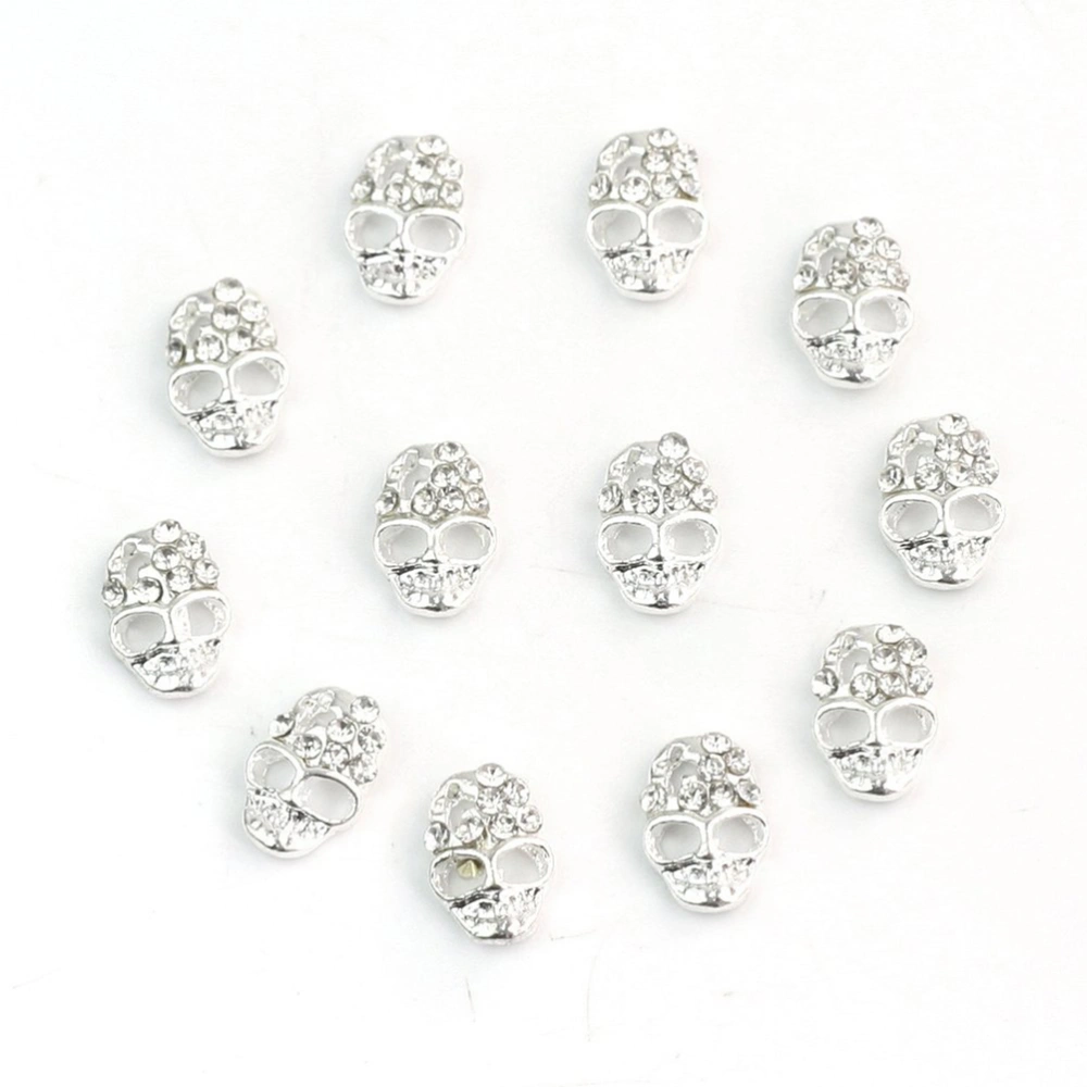 12pcs Rhinestone Decorated Skull Shaped Nail Art Sticker Decoration (Silver)