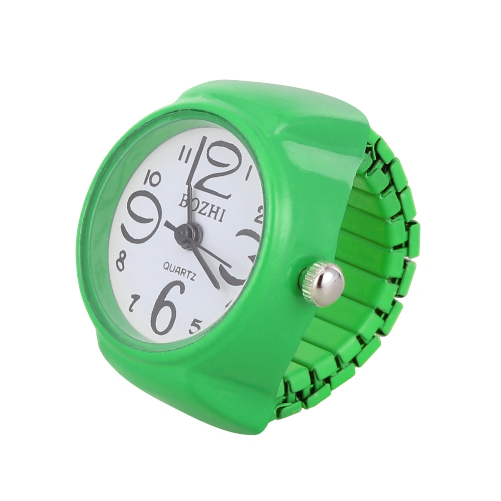 1Pc Personality Unisex Watch Shaped Finger Ring Fashion Exquisite Quartz Watch Ring (Green)