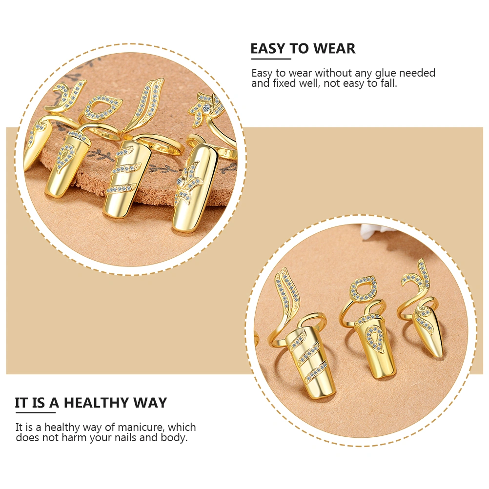4Pcs Open Fingernail Rings Women Nail Decorative Rings Rhinestone Alloy Rings