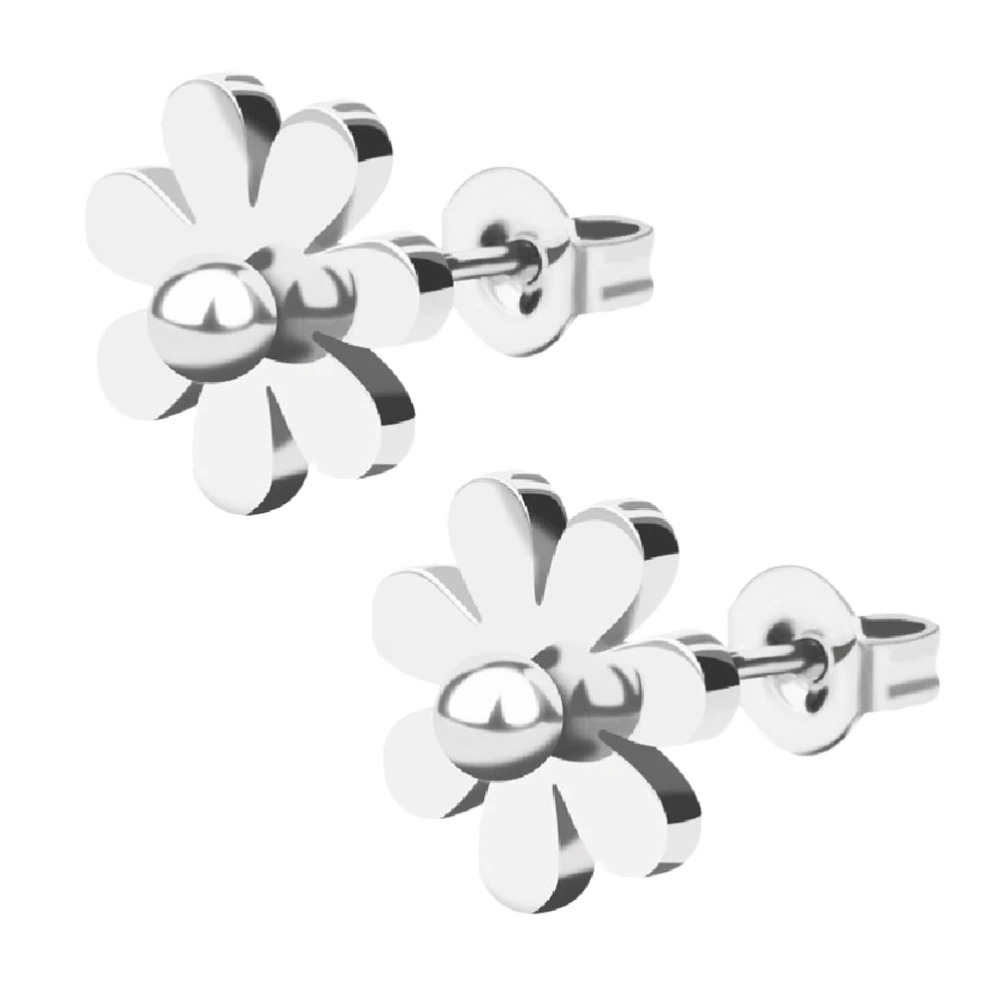 A Pair Stainless Steel Simple Daisy Earrings Fashion Chrysanthemum Ear Stud Flower Stud for Women and Girl(White)