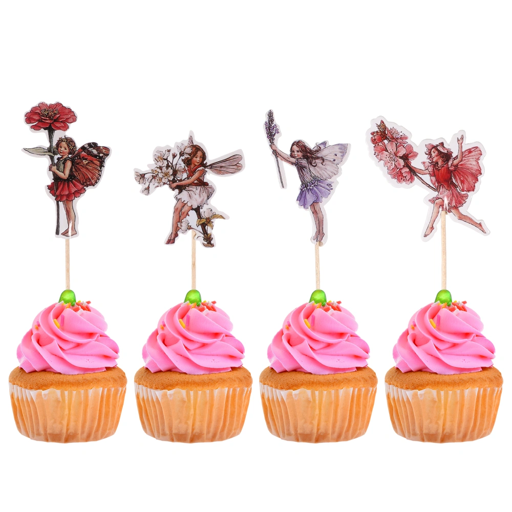 STOBOK 24pcs Creative Flower Fairy Shape Cake Toppers Simple Fairy Cupcake Ornament Baking Decoration Accessories